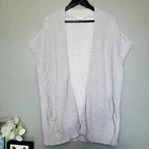 Eileen Fisher Cardigan Size Small Cap short Sleeve Gray Organic Cotton Knit Open